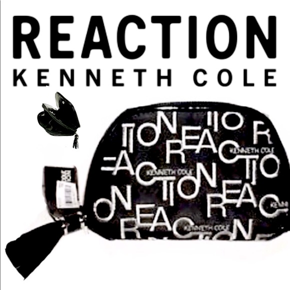 NWT $48 KENNETH COLE REACTION Embroidered Logo Mini Wallet Tassel Zip BLACK - Picture 1 of 6